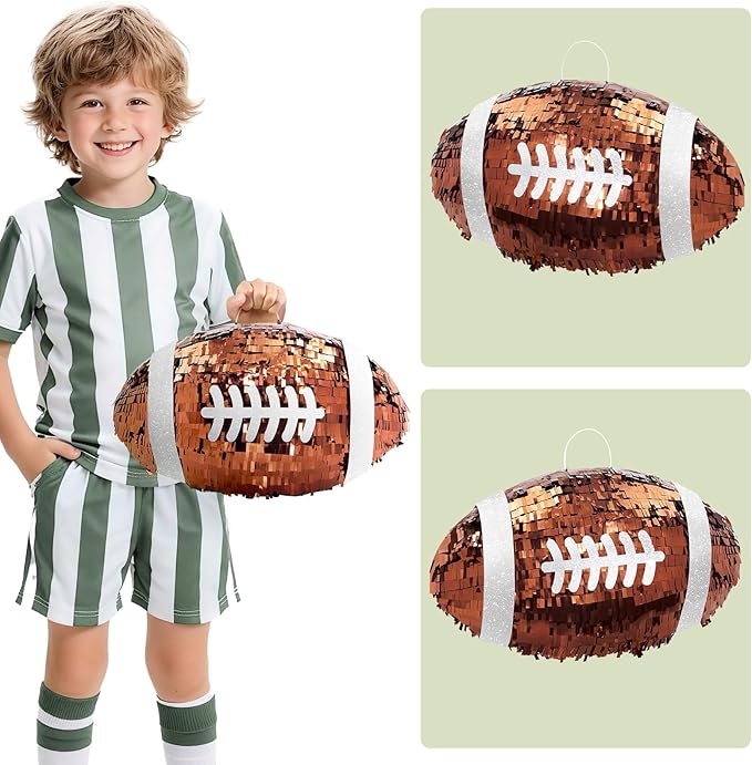 WERNNSAI Football Piñata - Football Birthday Decoration Sports Piñata with Blindfold and Stick for Sports Player Party Decoration Men Boys Birthday Anniversary Competition Celebration Supplies