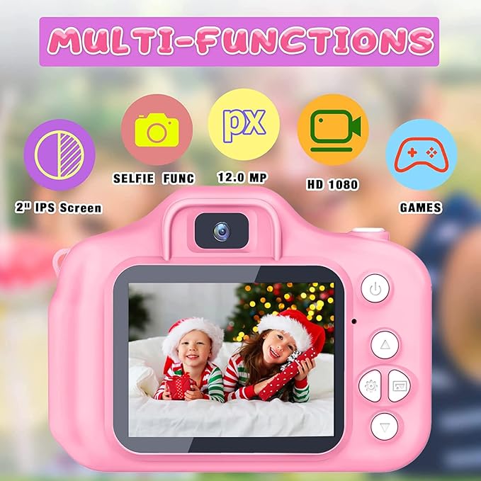 Kids Camera Gifts for 3 4 5 6 7 8 Year Old Girls Toys for Ages 5-7 Toddler Camera for Kids Christmas Birthday Gifts Girls Boys with 32GB SD Card（Pink）