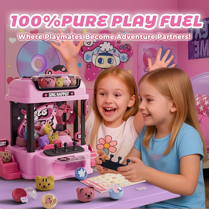 Claw Machine for Kids with Remote Control, Y2K Toy for Girls Age 3+, Girl's Birthday Gifts with Plush Toy and Capsules, Kawaii Room Decor for Teens, Girl Age 3 4 5 6 7 8 9 10 11 12