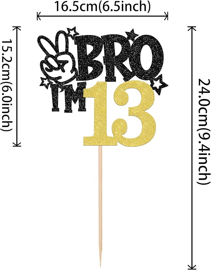 1 PCS Brother I'm 13 Cake Topper Glitter Star Happy 13th Birthday Cake Pick Bro I'm 13 Cake Decoration It's My 13th Birthday Decorations for Boys Cheers to 13 Years Old Birthday Party Supplies Gold