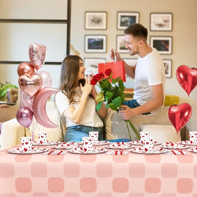 112 PCS Valentines Day Plates and Napkins Party Decorations Red Heart Galentines Day Party Decorations Supplies Valentines Baby Shower Birthday Disposable Plates Cups and Napkins Serves 16
