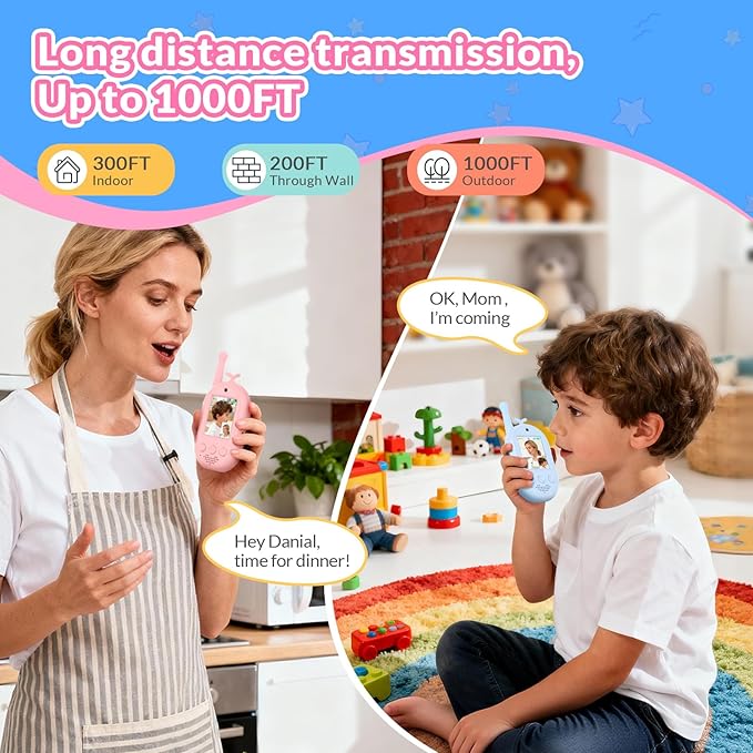 Video Walkie Talkies for Kids, 2 Pack Kids Walkie Talkies Rechargeable, Voice Changer & Sticker Effect,Long Range Toys for Family Games, Outdoor Camping, Gifts for Boys and Girls Ages 3-12