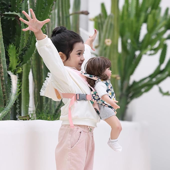 GAGAKU Toy Baby Carrier for Dolls Reborn Baby Doll Carrier for Kids Doll Accrssories Carrier for Doll - Pink - Daisies
