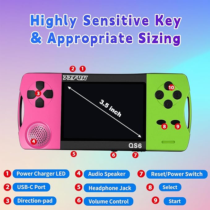 Handheld Games for Kids with 3.5" IPS Large Screen Built-in 216 Retro Video Games Portable Gaming Player with Rechargeable Battery Mini Arcade Electronic Toy Gifts for Boys Girls (Rose+Green)