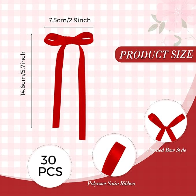 30 Pack Bow Cake Toppers Red Ribbons Bows for Cake Coquette Themed Bow Cupcake Toppers Red Bow Party Decoration for Birthday, Wedding, Baby Shower, Bachelorette, Graduation Party Supplies