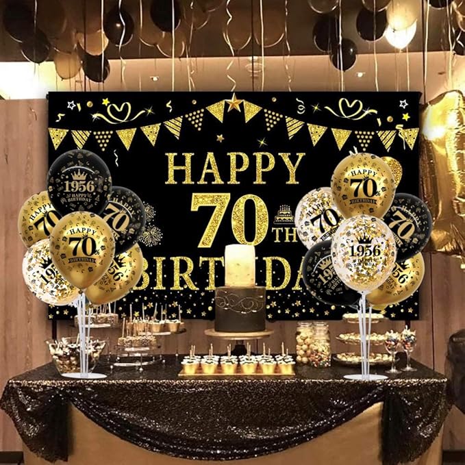 TONIFUL 4 Set 70th Birthday Decorations 1956 Balloon Centerpiece for Table,Black Gold Balloon Stand Kit,Perfect for celebrating born in 1956,Cheers to 70 Years Birthday for Men and Women