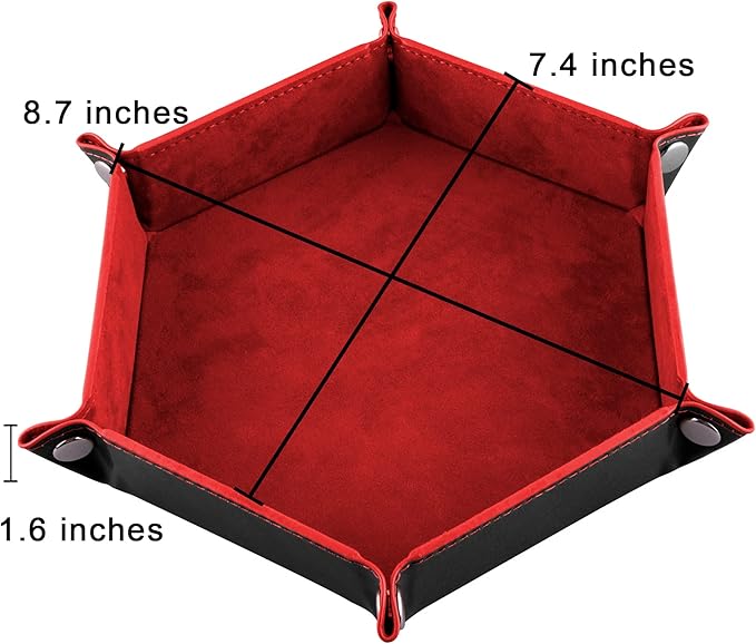 SIQUK 2 Pieces Dice Tray PU Leather Dice Trays Folding Hexagon Dice Holder Tray for Dice Games Like RPG, DND and Other Table Games (Black and Red)