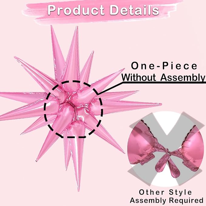 20 Pcs Star Balloons Explosion Foil Balloon- 12 Point 27”22”Pink Spike Balloons and Four Pointed Star Balloon for Party Supplies Christmas Birthday Wedding Photo Booth (Pink)