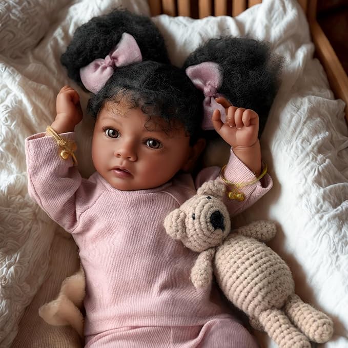 BABESIDE Lifelike Reborn Baby Dolls Black Girl- 20 Inch Soft Body Realistic-Newborn Handmade Real Life Baby Dolls with Clothes and Toy Gift for Kids Age 3+