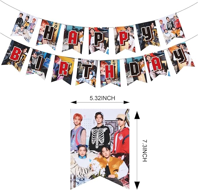 Stray Kids Merch 5 Star Party Decorations Include Happy Birthday Banners, Cake Toppers, Cupcake Toppers, Balloons
