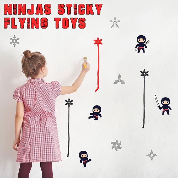 24 Pcs Ninja Party Favors Red and Black Stars Sticky Stretch Toys Elastic Funny Stars Toy for Ninja Birthday Party Favor Supplies