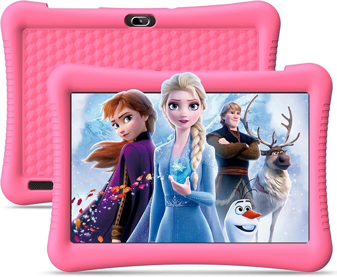 Kids Tablet 10 inch Android 13 with Shockproof Case, Quad-Core 32GB, 512GB Expandable, Parental Control, Pre-Installed Apps, 6000mAh Battery, Gifts for 3-12 Year Olds（Pink）