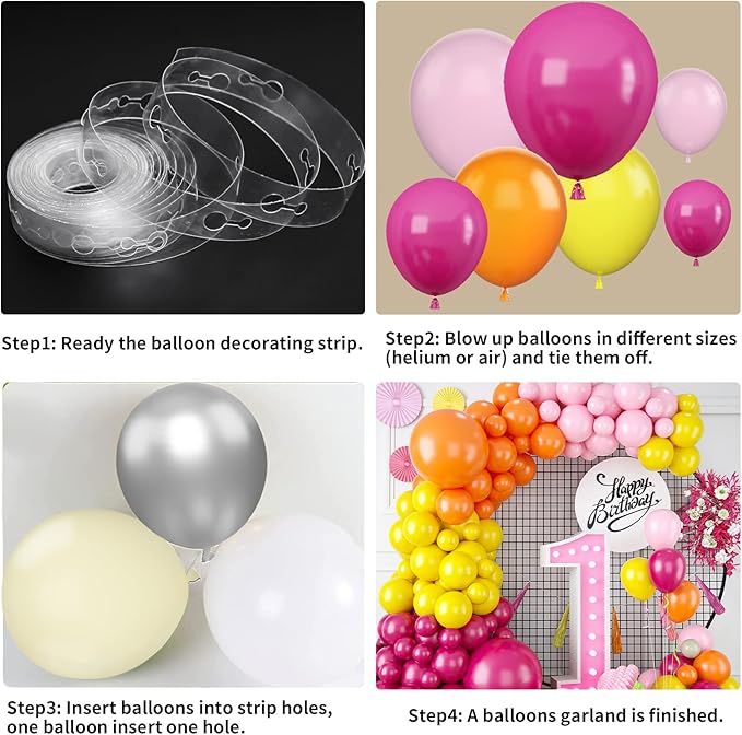 Pink and Orange Balloon Garland Arch Kit, Rose Red Pink Orange and Yellow Latex Balloons for Baby Shower Wedding Birthday Graduation Anniversary Bachelorette Party Background Decoration