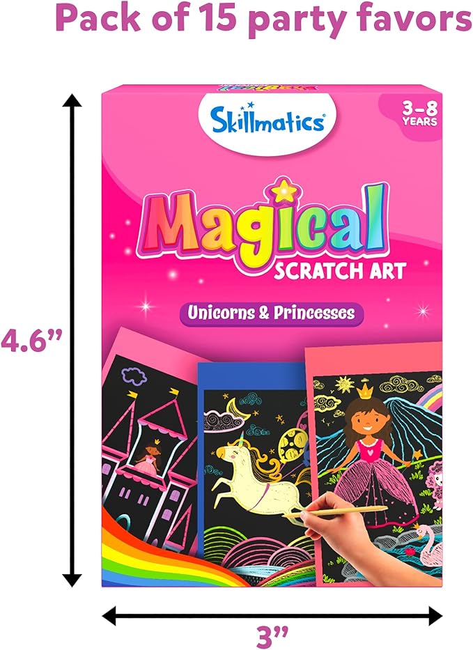 Skillmatics Party Favors (Pack of 15) - Magical Scratch Art Set for Kids, Unicorns & Princesses, Pink Goodie Bag, DIY Art & Craft Activity, Gifts for Girls, Boys Ages 3, 4, 5, 6, 7, 8
