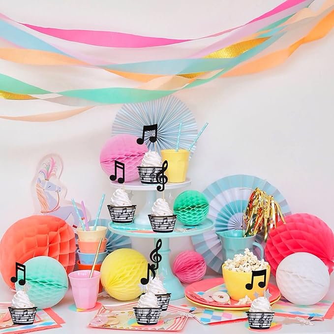 32PCS Music Notes Cupcake Toppers and Wrappers Glitter Musical Symbols Cupcake Picks for Rock Music Theme Baby Shower Kids Birthday Party Cake Decorations Supplies