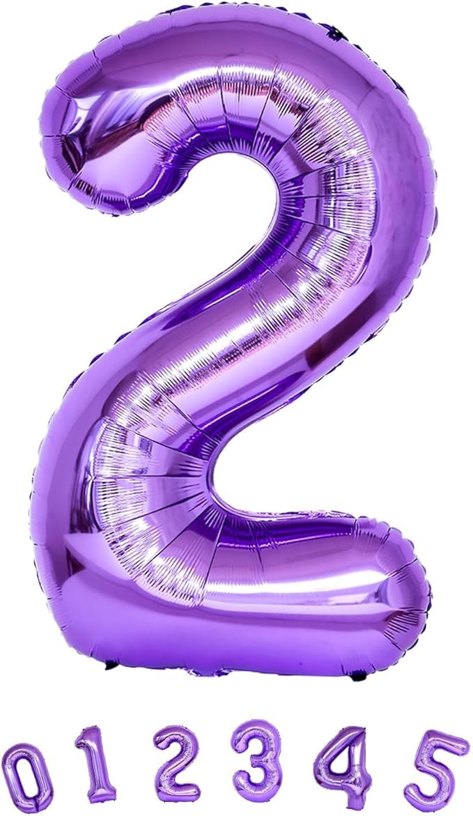 40 Inch 2nd 20th Birthday Number Balloon, Purple Foil Giant Number 2 Balloons, Self Inflating Number Balloon for Women Happy Birthday Party Anniversary Graduation Party Decoration Girls Kids Supplies