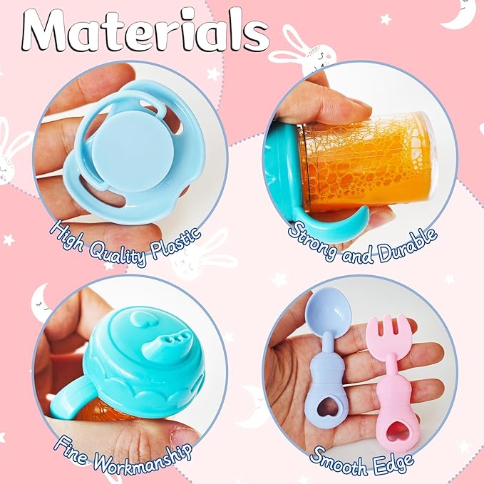 26 Pcs Baby Doll Accessories Magic Bottle Set,Pretend Play Feeding Toy Set with Package,Doll Feeding Set for Kids Girls,Magic Disappearing Juice Milk Bottles,Sippy Cups,Pacifiers,Bowl Spoons