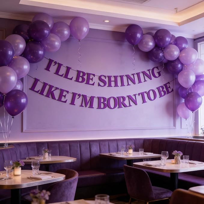 “I'LL BE SHINING LIKE I'M BORN TO BE” Demon Movie Hunter Banner, Stage Performance & K-Pop Inspired Party Supplies for Birthday, Glitter Purple Demon Party Decor, Hunters Concert Theme Celebration