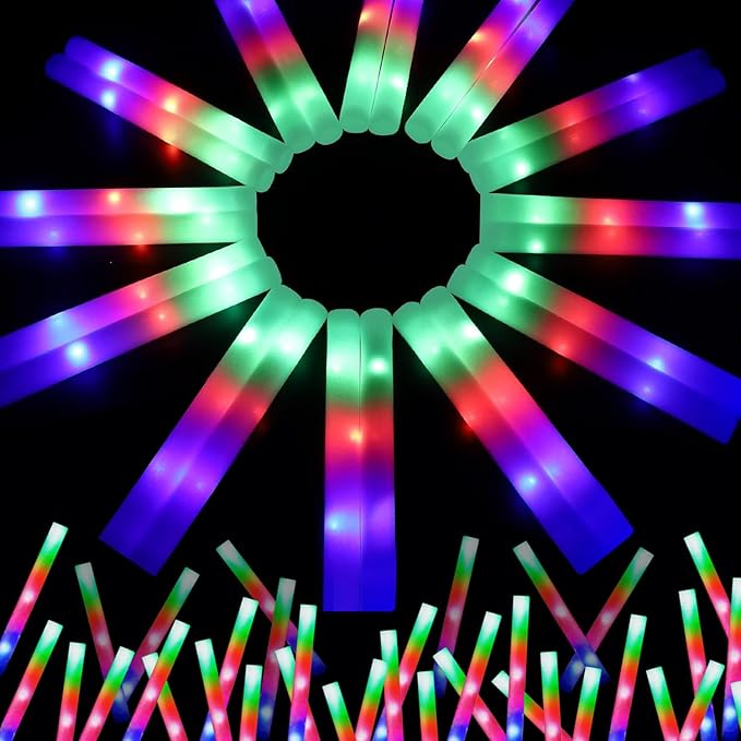 107 PCS LED Foam Glow Sticks Bulk, Glow in the Dark Party Supplies with 3 Modes Colorful Flashing, Neon Party Favors for Birthday, Wedding, Carnival, Concert, New Year