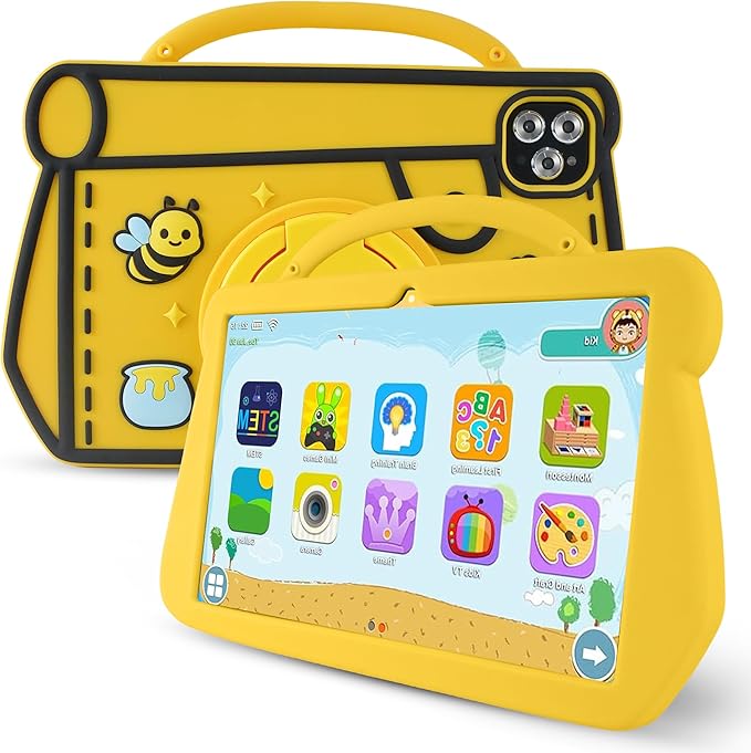 Kids Tablet, 10.1 inch Android 14.0 Tablet for Ages 3-12, Octa-core CPU, 10GB+64GB+1TB Expand, SIM, WiFi, 6000mAh Battery, HD IPS Eye-Care Display, Protective Case, Gift(Yellow)