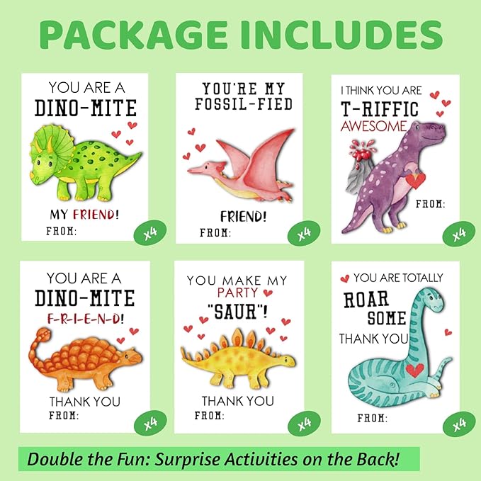 GOGREENWOVEN 24 Pack Dinosaur Party Favors for Kids - DIY Dinosaur Wood Painting Craft Kit with Thank You Cards - Dino Birthday Goodie Bag Fillers & Art Supplies for Boys and Girls