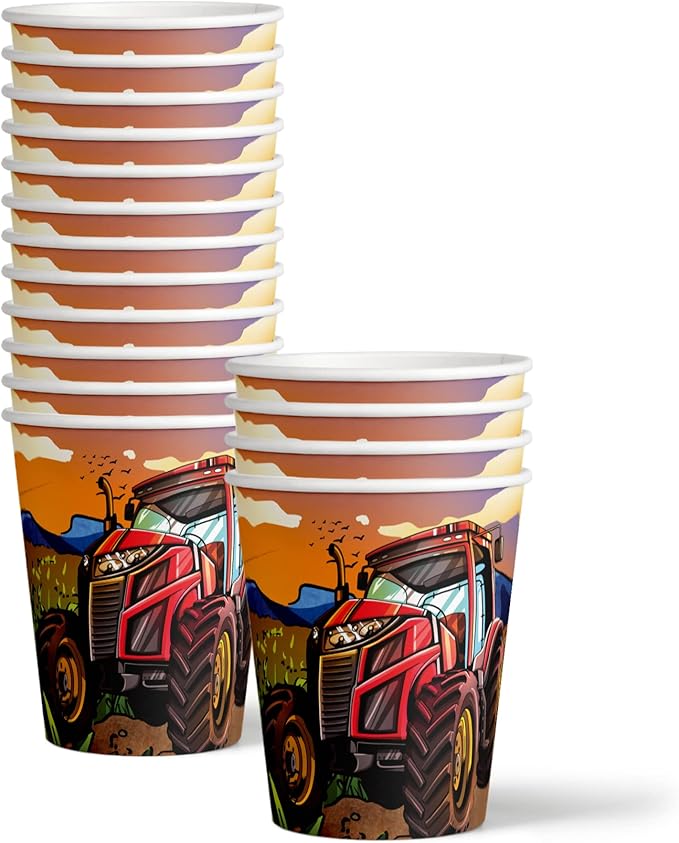 Birthday Galore Red Tractor Farm Party Supplies Set - Farm Party Supplies for Boy's Birthday - Includes Plates, Napkins and Cups - Kit for 16