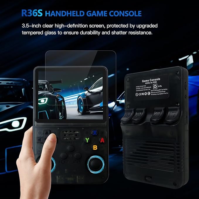 New Version Black R36S Retro Handheld Video Game Console Linux System 3.5 Inch IPS Screen, 128G , 15,000+ Classic Games for Gift