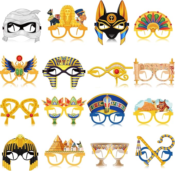 Pajean 32 Pcs Ancient Egyptian Decor Egypt Theme Eyeglasses Paper Glasses Frame Ancient Egypt Photo Booth Props Decorations Party Favors for Egyptian Birthday Party Supplies