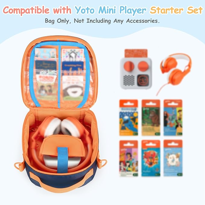 Carrying Case Compatible with Yoto Mini (2024 Edition), Card Holder Hold Up to 30 Cards, Travel Storage Bag for Audio Music Player & Headphone Accessories, Blue (Bag Only) Patented Design