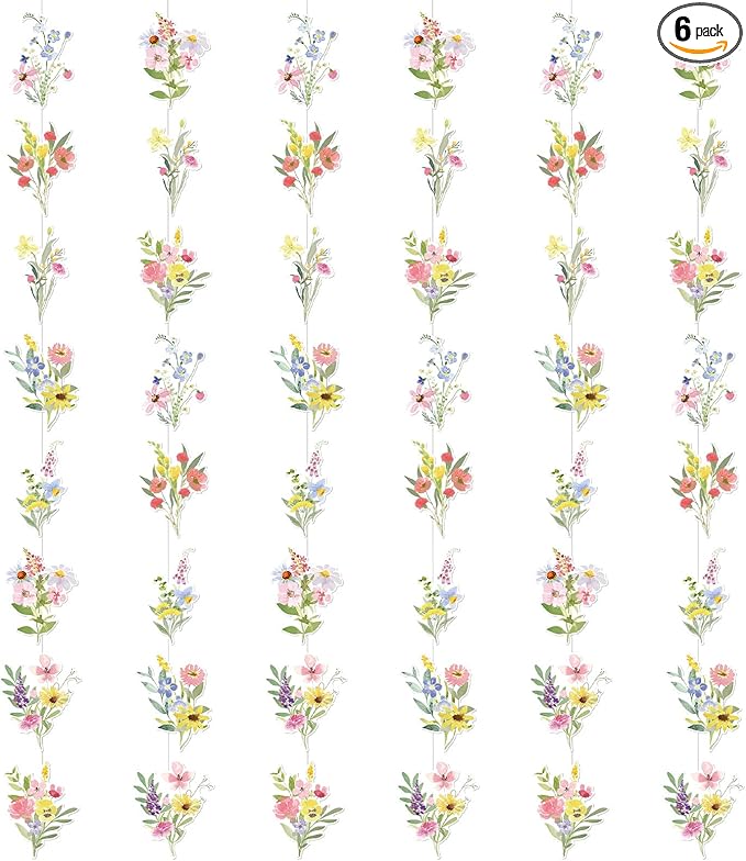 Epakh 6 Pcs Wildflower Garland Streamers Flower Paper Hanging Garland Wildflower Themed Party Decorations Wildflower Ceiling Decor for Spring Women Party Supplies