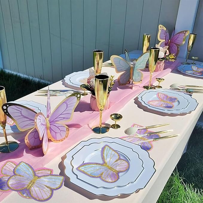 100Pcs Butterfly Napkins, 10.2 x 12.6 Inches, Fairy Napkin, Spring Flower Party Napkins, Fairy Table Decorations Floral Napkin for Weddings Floral Spring Butterfly Birthday Decorations