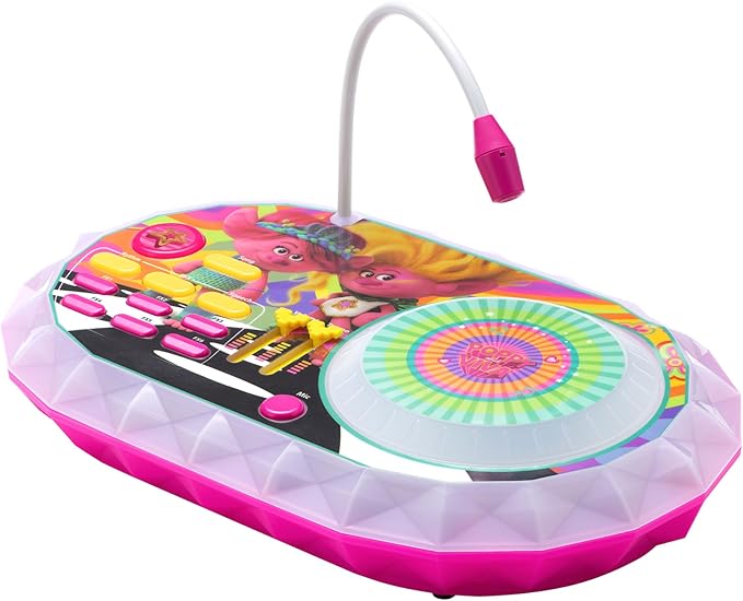 eKids Trolls Band Together DJ Party Mixer Turntable Toy with Built in Microphone for Kids, for Fans of Trolls Toys for Girls