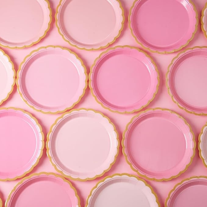48 Pcs Pink Scalloped Party Disposable Paper Plates, 9" Cute Pink Dessert Baby Bridal Shower Dinner Birthday Cake Paper Plates for Party Bridal Baby Girl Shower Wedding Supplies