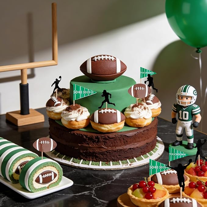 Football Cupcake Toppers, 24 PCS Foot Ball Touchdown Players Cupcake Toppers, Food Picks Toppers Cake Decorations for Football Party Decorations 2026 Sports Themed party Supplies