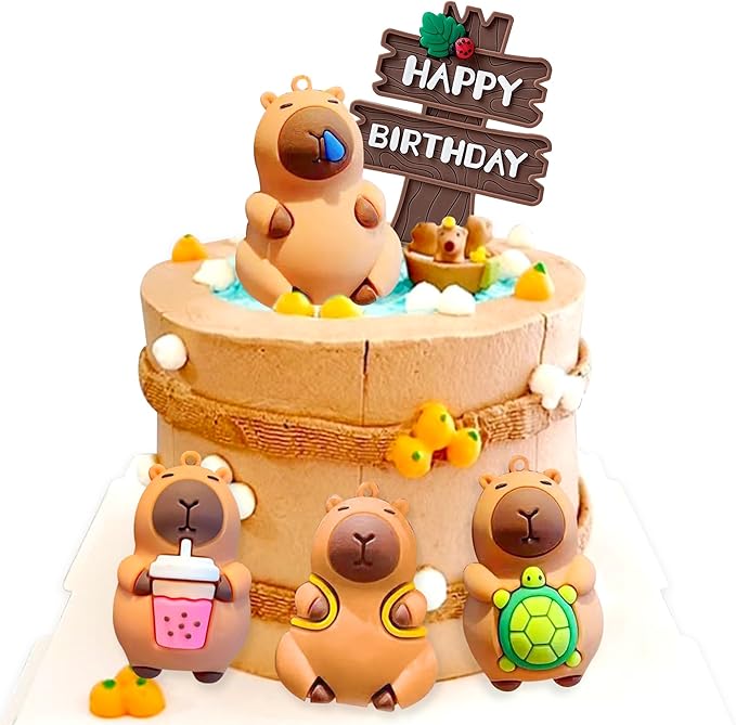 Capybara Cake Topper Capybara Birthday Decorations Cute Animal Cake Decoration Capy Happy Birthday Party Supplies Favors Mini Blowfish Baby Shower Decor
