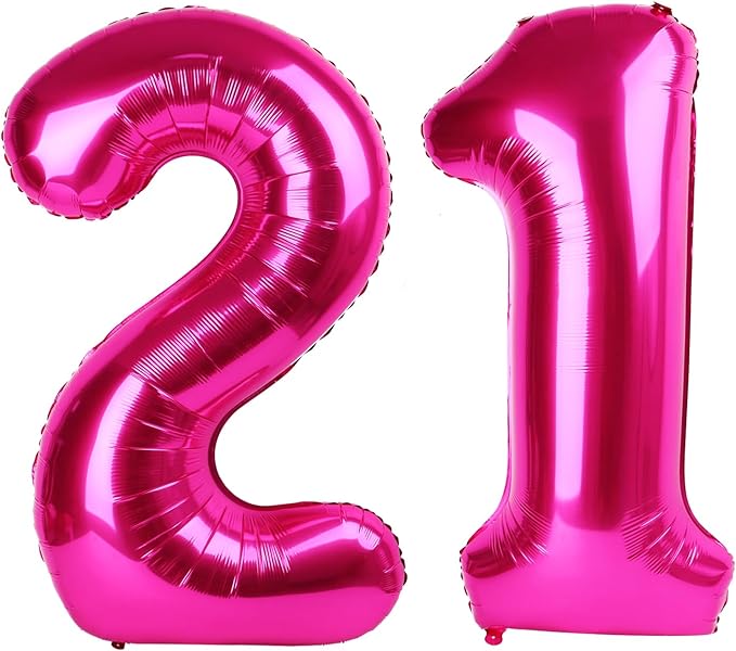 Hot Pink Number 21 Balloons 40 inch, 21 Number Balloons, 21st Birthday Decorations, 21 Year Old Women Hot Pink Party Supplies