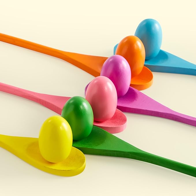 JOYIN 24 PCS Easter Egg and Spoon Race Game Set, 12 Players Carnival Egg and Spoon Relay Game for Kids & Family Activity Holiday Outdoor Yard Easter Egg Hunt Birthday Party Lawn