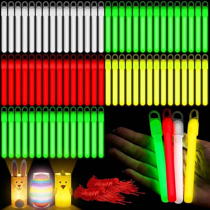 Lewtemi 100 Pack 4" or 6" Bright Glow Sticks Bulk, Glow in the Dark Party Supplies Birthday and Holidays (4 Inch,Bright Color)
