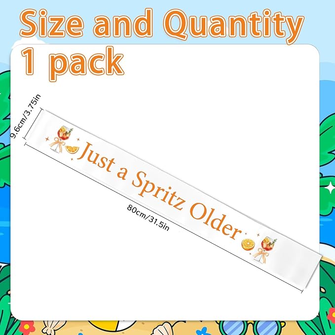 Aperol Spritz Sash Decor, Just a Spritz Older Birthday Stole Gift, Lemon Citrus Cocktail Birthday Party Supplies