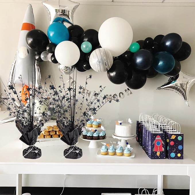 6 Pack Metallic Foil Spray Centerpiece Star Table Decoration Burst Table Centerpieces for Birthday Wedding Anniversary Graduation Holiday Party Supplies Decor (Black)