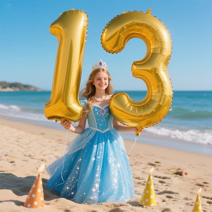 40 Inch Gold Balloon Number 13 Balloon,Jumbo Mylar Foil Helium Balloon for 13 Birthday Digital Balloons for Birthday Party,Wedding Anniversary Party Decorations