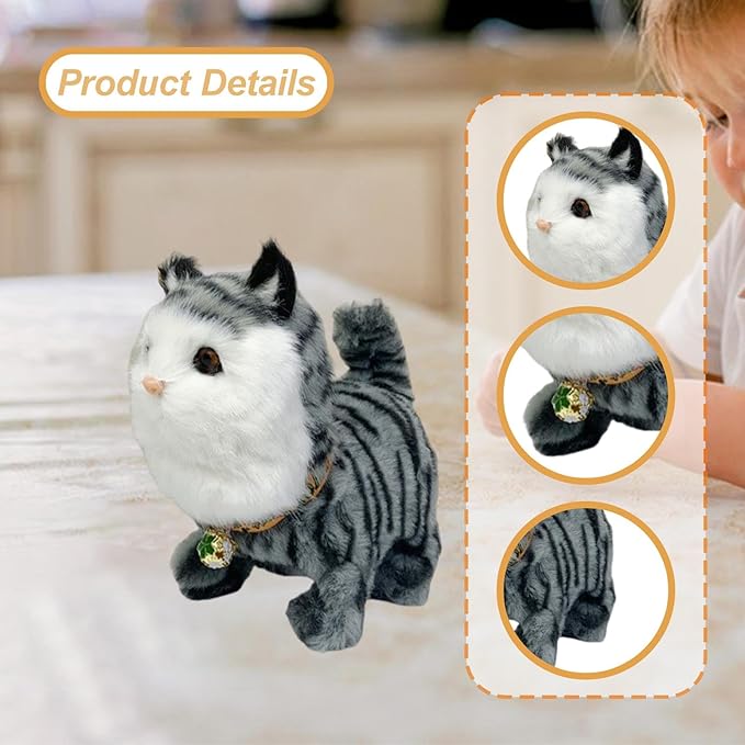 Electronic Walking Cat Toy, Robotic Pet, Vivid, Realistic, with Moving Tail, and, for Children, Gray