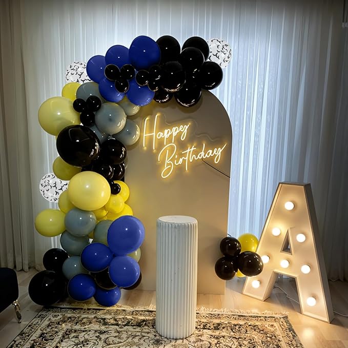 Black and Yellow Balloons, Bat Theme Balloons Birthday Decorations, Navy Blue Yellow Black Silver Balloon City?Style Balloon Party Decorations for Men Boys Birthday Party Supplies Decor