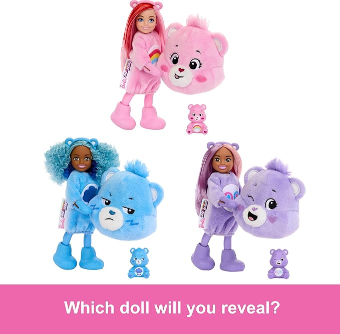 Barbie Cutie Reveal Chelsea Doll & Accessories, Care Bears Series, Small Doll with Costume & 6 Surprises (Styles May Vary)