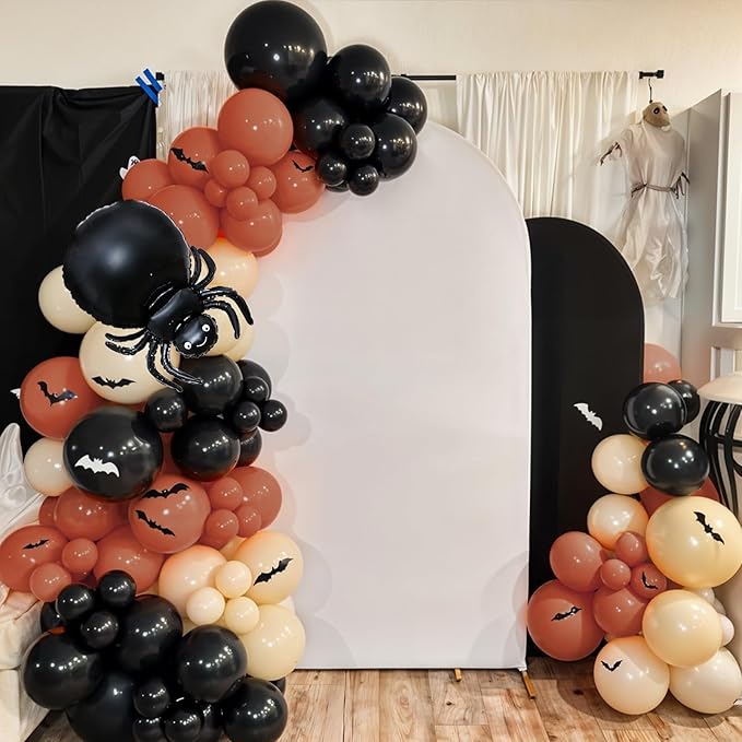 Halloween Balloon Arch Garland Kit, Black Retro Orange White Black Marble Balloons with Spider Star Foil Balloons for Halloween Baby Shower Party Decorations Cosplay Theme Party