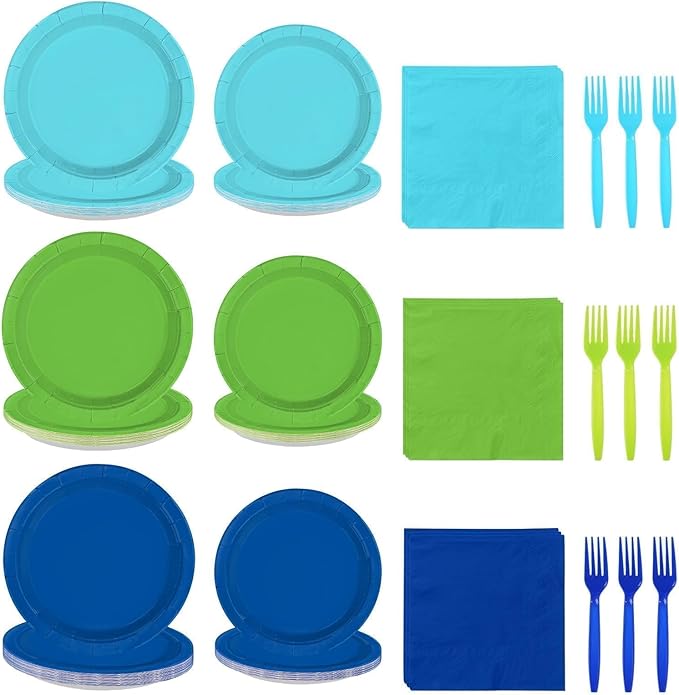 96Pcs Masters Golf Party Supplies Blue and Green Golf Plates and Napkins Disposable Heavy Duty Ocean Blue and Green Tableware Set for Birthday Graduation Masters Party Decorations Serves 24