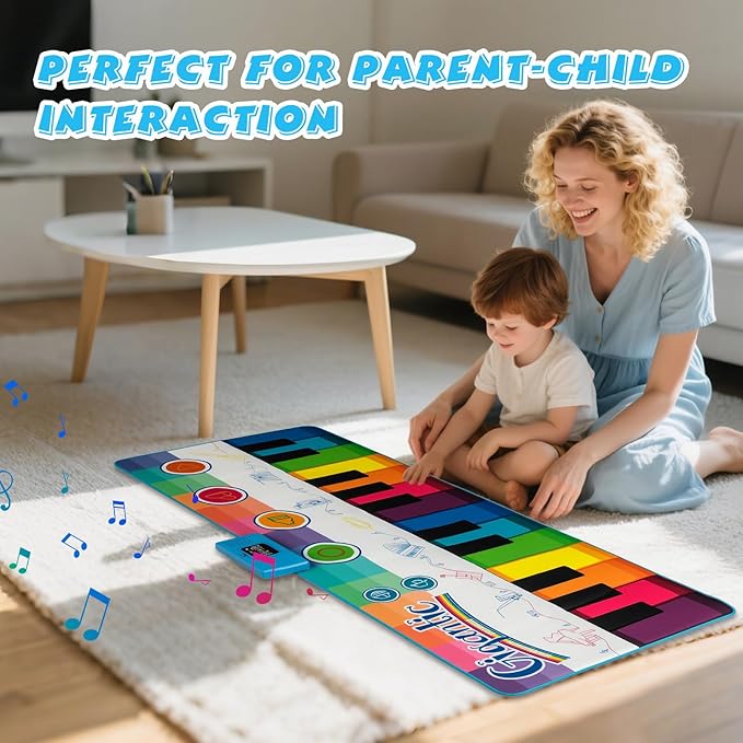 Costzon Floor Piano Mat for Kids & Toddlers, 6ft. Giant Piano Playmat Keyboard Dance Mat, 24 Keys, 8 Instrument Sounds, 10 Songs, Record & Playback, Adjustable Volume, Musical Toy Gift for Boys Girls