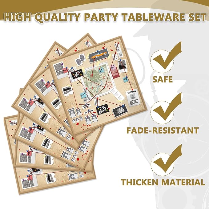 96 Pcs Mystery Party Decorations Supplies – Detective Crime Scene Theme Plates Napkins Forks Set for Dinner Game Night Escape Room Party Serves 24