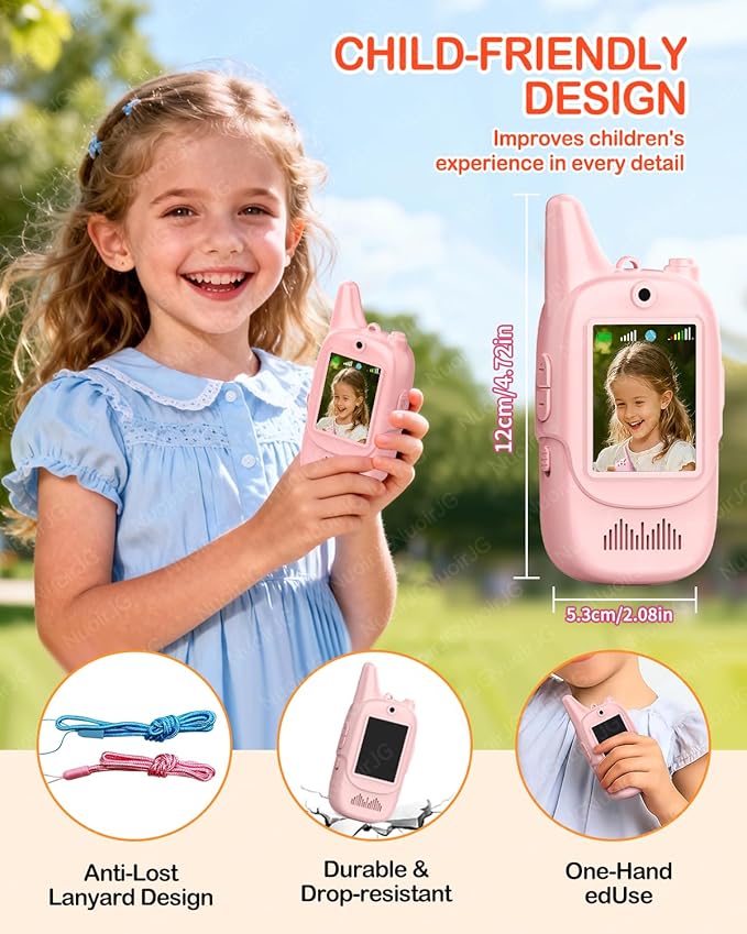 Walkie Talkie for Kids with Video: 2 Pack (Blue+Pink),Long Range Walkie Talkies with Screen&HD Camera&4 Voice Effects,Gift Toys for Boys&Girls Ages 3-12 for Outdoor Play,Camping,Travel,Hiking