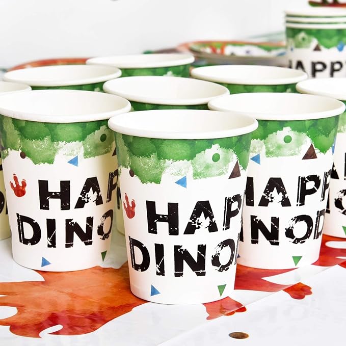 Watercolor Dinosaur Party Supplies - Disposable Dinosaur Party Tableware for Kids Boys Birthday Includes Luncheon Dinner Dessert Plates Napkins Paper Cups Serves 16 Guests 64 PCS